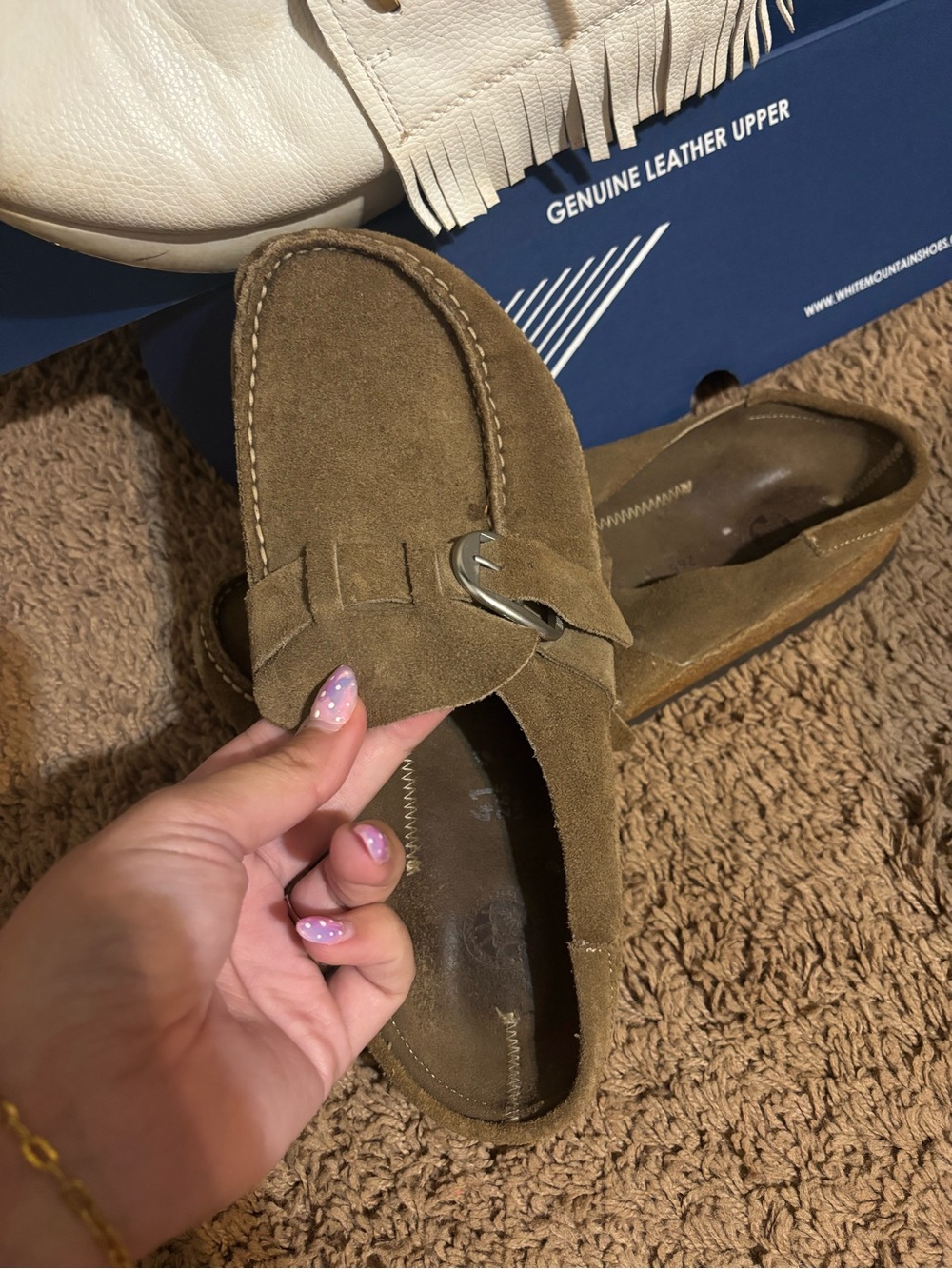 Birkenstock Brown Suede Moccasin Loafers with Metal Accent